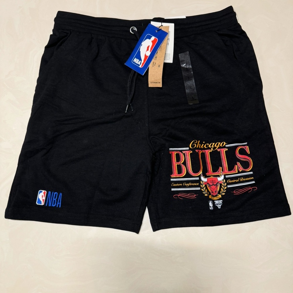 NBA Black Athletic Shorts with Chicago Bulls Logo